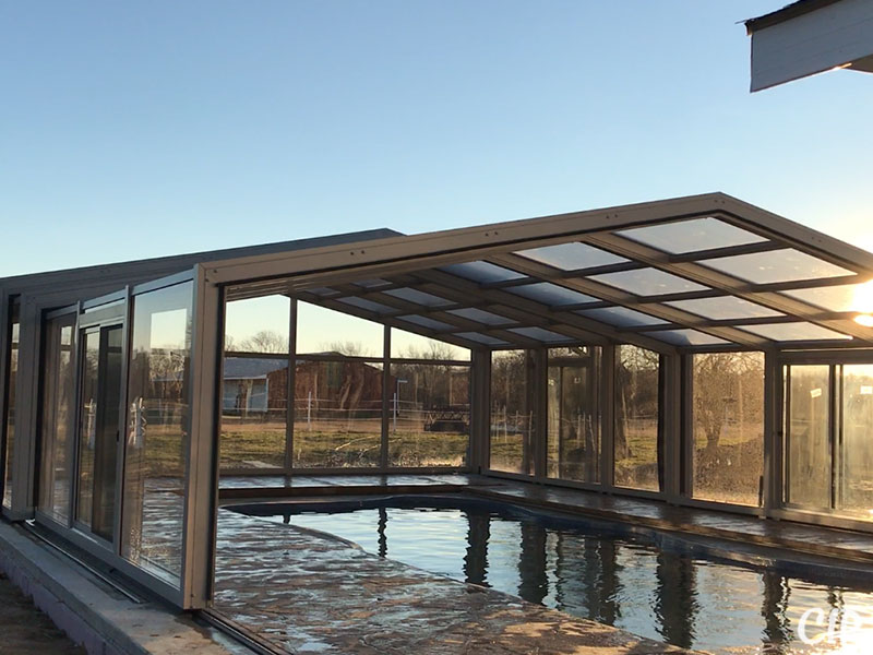 Retractable Pool Enclosure partially open